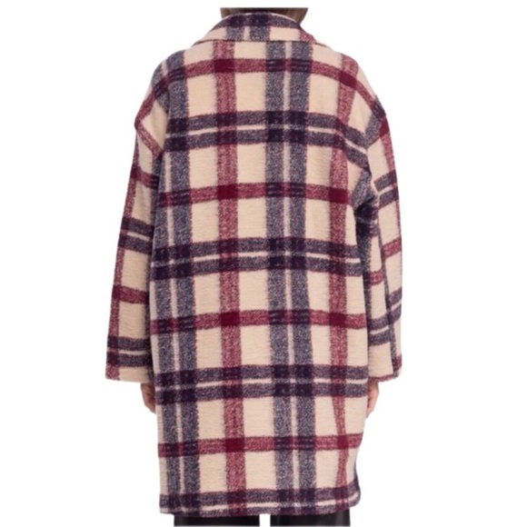 Blank NYC Go Ahead Teddy Red Cream Plaid Oversized Wool Blend Button Jacket Coat - Picture 4 of 11
